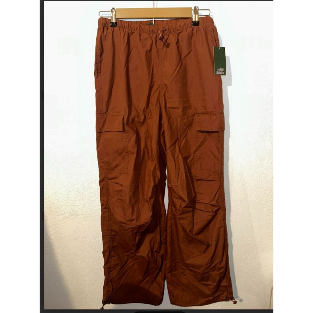 Wild Fable Brown Cargo Pants – High-Rise Drawstring Utility Parachute Pants